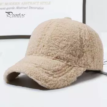 Женская зимняя бейсбольная кепка из овечьей шерсти, однотонная, с длинными полями, термоизоляционная, декоративная, для путешествий, для школы, походов, с козырьком чёрный