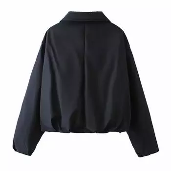 Женская зимняя черная ветровка с длинным рукавом и свободными лацканами, хлопковая куртка, короткая куртка, повседневный дизайн, хлопковая куртка XS чёрный
