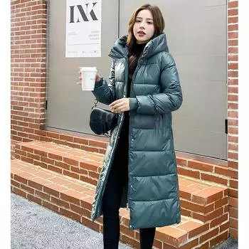 Женская зимняя длинная куртка с капюшоном, утолщенная, до колена, теплая куртка 3XL