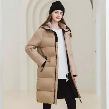 Женская зимняя длинная пуховая куртка с хлопковой подкладкой, свободное теплое пальто выше колена с подкладкой S синий