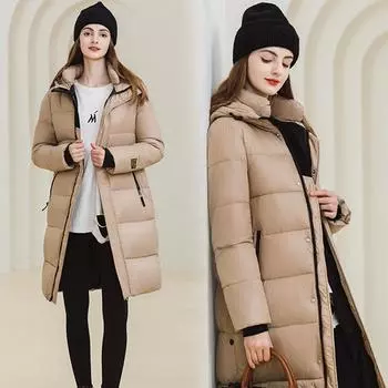 Женская зимняя длинная пуховая куртка с хлопковой подкладкой, свободное теплое пальто выше колена с подкладкой S хаки