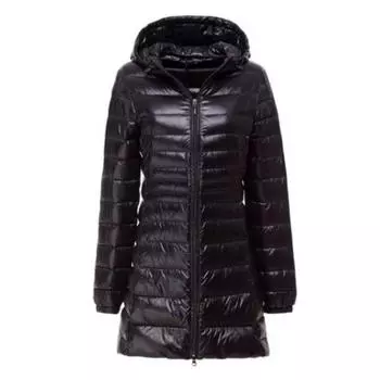 Женская зимняя длинная пуховая куртка, ультралегкая теплая тонкая парка на белом утином пуху, повседневное пальто с капюшоном S красный