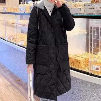 Женская зимняя длинная пушистая теплая куртка с капюшоном в клетку большого размера Повседневная уличная куртка 4XL