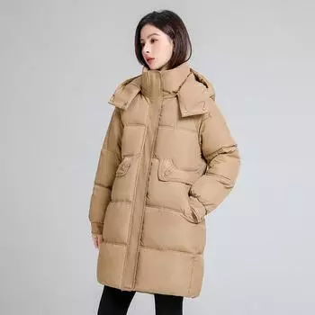 Женская зимняя длинная теплая куртка с пушистым капюшоном, длинная однотонная куртка, повседневная зимняя куртка XS