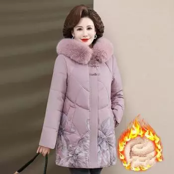 Женская зимняя длинная теплая куртка среднего возраста с длинными рукавами и капюшоном, тонкая куртка 5XL