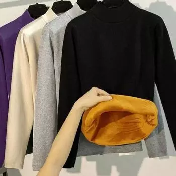 Женская зимняя флисовая рубашка с утепленным низом, самонагревающийся теплый топ, цельный цельный флисовый внутренний пуловер, тонкий свитер XXXXL абрикосовый