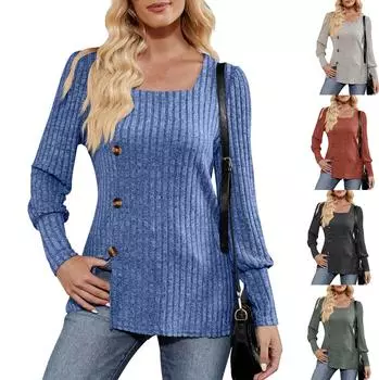 Женская зимняя футболка-свитер с квадратным вырезом и длинными рукавами L армия зеленый