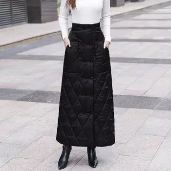 Женская зимняя хлопковая черная юбка с утолщенной длинной юбкой XL чёрный
