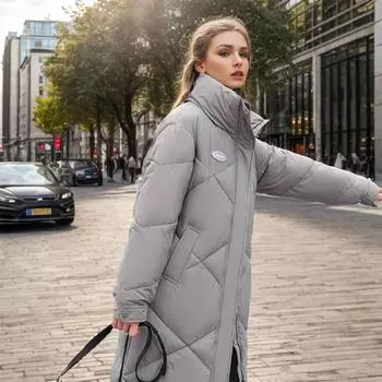 Женская зимняя хлопковая куртка, длинное толстое пальто с воротником-стойкой, однотонное, тонкая теплая хлопковая одежда, элегантное модное пальто M чёрный