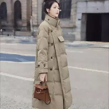 Женская зимняя хлопковая куртка длиной до колена, корейский стиль, утолщенная и модная модель свободного кроя. S хаки