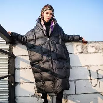 Женская зимняя хлопковая куртка свободного покроя с капюшоном - длинное, плотное пальто One Size