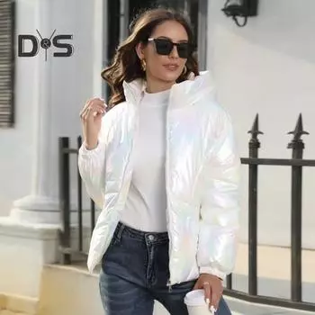 Женская зимняя хлопковая куртка, толстая теплая куртка-стойка с воротником-стойкой, защита шеи, ветрозащитная, с гладкими поверхностными карманами, пальто на молнии, теплое пальто-пуховик S белый