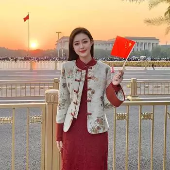 Женская зимняя хлопковая куртка в китайском стиле Тан 2025 года — плотная, короткая, осенне-зимний дизайн M