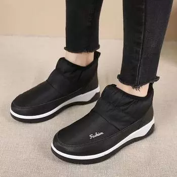 Женская зимняя хлопковая обувь, новые спортивные зимние ботинки, короткие нескользящие мягкие подошвы, теплая повседневная обувь 36 чёрный