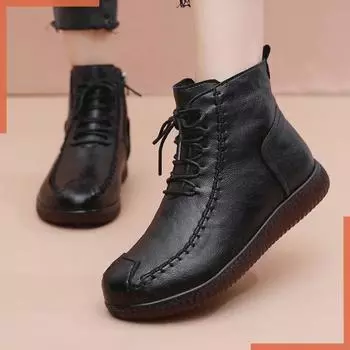 Женская зимняя хлопковая обувь: Теплые, утолщенные, из мягкой кожи, с плоской подошвой, устойчивые к холоду, для людей среднего и пожилого возраста. 39 чёрный