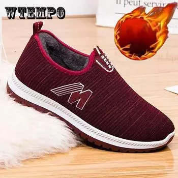 Женская зимняя хлопковая обувь, женские плюшевые теплые нескользящие зимние туфли, повседневные уличные кроссовки большого размера 40 красный