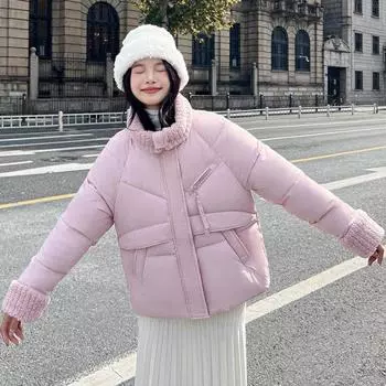 Женская зимняя хлопковая одежда из овечьей шерсти с большими лацканами, короткая свободная куртка большого размера с хлопковой подкладкой M темно-коричневого