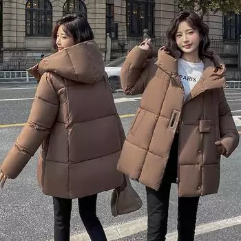 Женская зимняя хлопковая парка большого размера, толстое теплое свободное пуховое пальто, женская однотонная модная верхняя одежда на молнии XXL чёрный