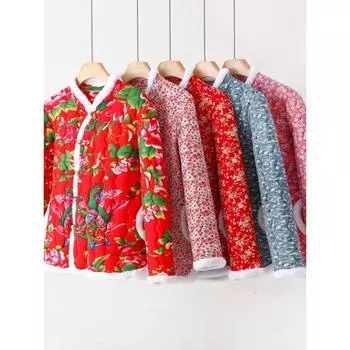 Женская зимняя хлопковая стеганая одежда в китайском стиле со свободными длинными рукавами и крупным цветочным принтом 3XL