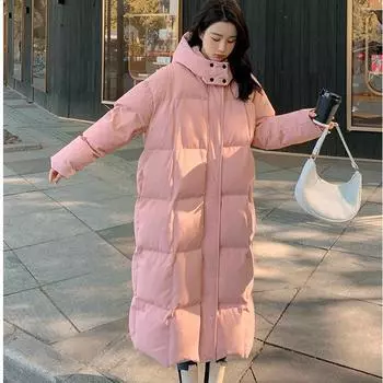 Женская зимняя хлопковая утепленная длинная куртка, свободное утепленное пальто с капюшоном XXS розовый