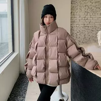 Женская зимняя индивидуальная свободная посадка, однотонная куртка с воротником-стойкой 2XL