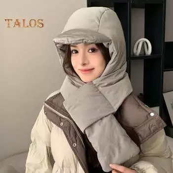 Женская зимняя интегрированная шапка и шарф, толстая теплая, с подкладкой, ветрозащитная, высокая эластичность, полная защита, для путешествий на открытом воздухе, для холодной погоды бежевый