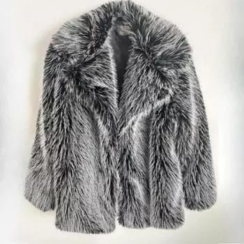 Женская зимняя искусственная шуба, одежда с лацканами, высококачественное плюшевое пальто, меховая куртка, пушистое пальто, верхняя одежда XXXL серый
