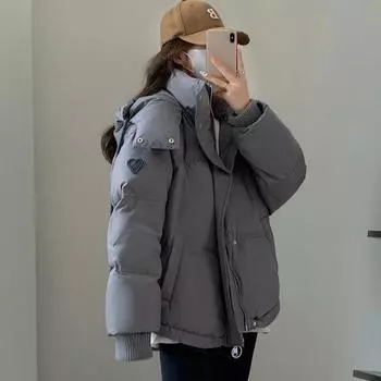 Женская зимняя корейская версия серой короткой пуховой одежды с хлопковой подкладкой The Gray Love 2XL белый