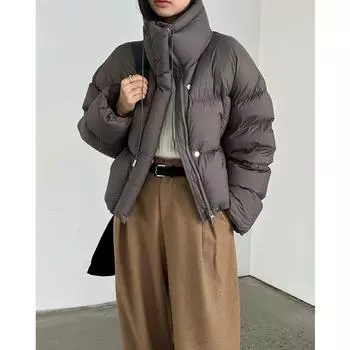 Женская зимняя короткая куртка на утином пуху с воротником-стойкой - корейский стиль One Size синий