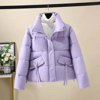 Женская зимняя короткая куртка с хлопковой подкладкой, корейский стиль, дизайн Bread, свободное и толстое пуховое пальто, хлопковое пальто M чёрный