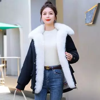 Женская зимняя короткая куртка с тяжелым воротником из волос, новинка 2023 года, бархатная стеганая куртка M