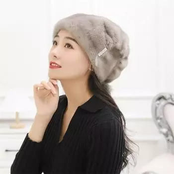Женская зимняя кожаная меховая шапка из натурального меха норки Женская зимняя кожаная меховая шапка из норки, теплая мягкая пушистая шапка из натурального меха L(55-59cm) светло-коричневого