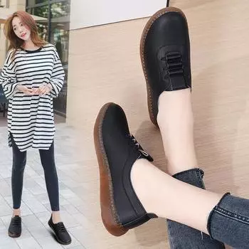 Женская зимняя кожаная обувь, модная повседневная женская кожаная обувь, женская удобная рабочая обувь без застежек 41 чёрный
