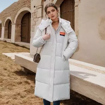 Женская зимняя куртка 2024 года, новая женская длинная хлопковая куртка, куртка выше колена, свободные повседневные пальто, женские утепленные теплые куртки M белый