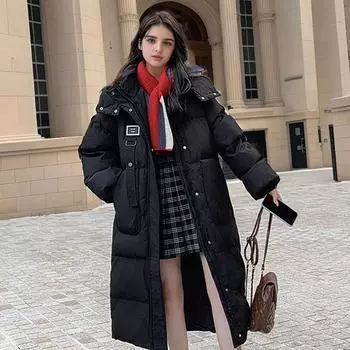 Женская зимняя куртка 2024 года, новая женская утепленная хлопковая куртка с капюшоном, женская повседневная свободная длинная куртка с 2 карманами для женщин S белый