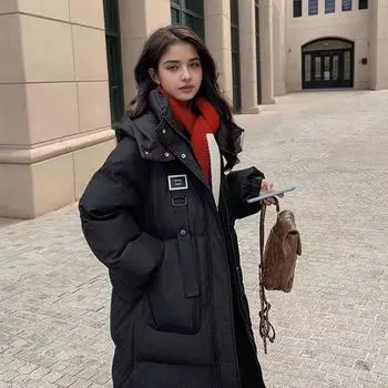 Женская зимняя куртка 2024 года, новая женская утепленная хлопковая куртка с капюшоном, женская повседневная свободная длинная куртка с 2 карманами для женщин S белый