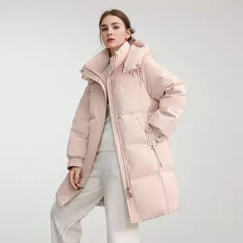 Женская зимняя куртка 2024 года, новая зимняя женская однотонная утепленная теплая длинная хлопковая куртка, женская повседневная парка с капюшоном, пальто M бежевый
