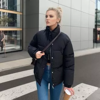 Женская зимняя куртка 2024 года, зимняя женская куртка с высоким воротником, утепленная, теплая, из хлопка, женская, повседневная, парка Pure Callor, женское пальто M чёрный