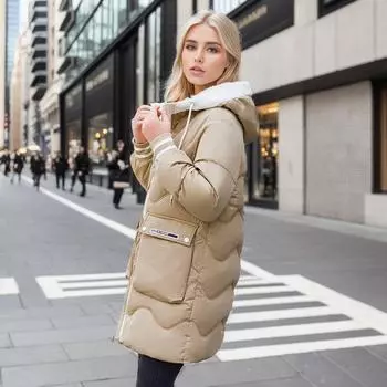 Женская зимняя куртка 2024 года, зимняя женская контрастная куртка с капюшоном, утепленная, длинная, хлопковая, женская, повседневная куртка с 2 карманами для женщин S красный