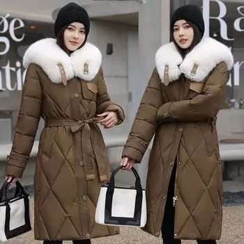 Женская зимняя куртка больших размеров длиной до колена с меховым воротником, утолщенным капюшоном, на молнии, простая повседневная верхняя одежда 3XL