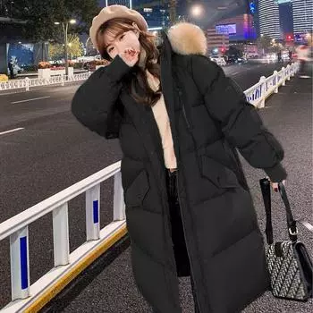Женская зимняя куртка больших размеров длиной до колена с меховым воротником, утолщенным капюшоном, на молнии, простая свободная повседневная куртка Lie Fallow Tops 3XL