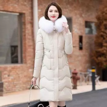 Женская зимняя куртка больших размеров, облегающая, длиной до колена, свободная, водонепроницаемая, утолщенная, с капюшоном, на молнии, простая повседневная парка с меховым воротником, верхняя одежда XXS