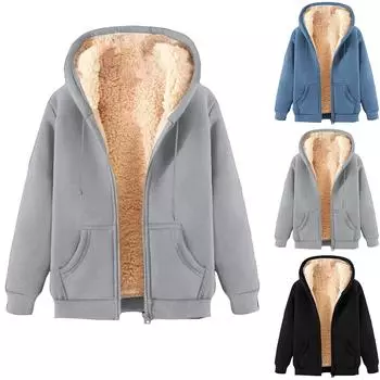 Женская зимняя куртка больших размеров с молнией, плюшевая куртка с карманами, куртка с капюшоном M синий