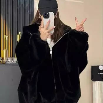 Женская зимняя куртка больших размеров с утолщенной подкладкой, свободная короткая кофта-кардиган, теплая повседневная куртка с капюшоном на молнии XL