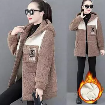 Женская зимняя куртка больших размеров с цветными блоками средней длины, утолщенная, свободная, повседневная, с капюшоном, с застежкой-молнией 4XL