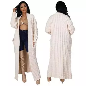 Женская зимняя куртка больших размеров с утолщенной подкладкой и длинной талией, свободный теплый вязаный кардиган, пальто 3XL