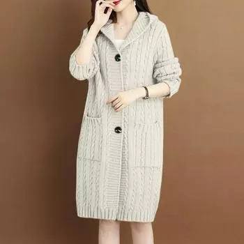 Женская зимняя куртка больших размеров с подкладкой, утолщенная, теплая, средней длины, свободная, с капюшоном, вязаный свитер, кардиган, пальто 5XL