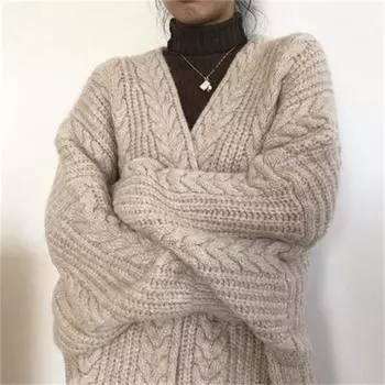 Женская зимняя куртка больших размеров с подкладкой и утолщением, длинный джемпер, свободный теплый вязаный свитер, кардиган, пальто 3XL