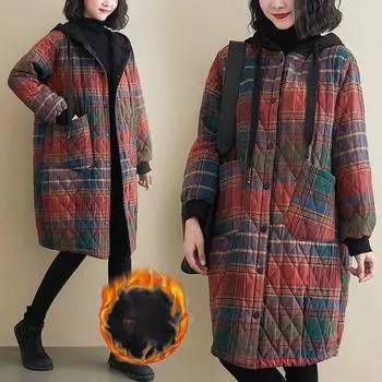 Женская зимняя куртка больших размеров с утолщением и подкладкой, длинная, с капюшоном, свободная, на пуговицах, теплая, повседневная, для активного отдыха 3XL