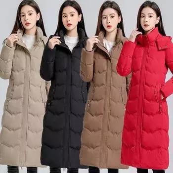 Женская зимняя куртка больших размеров Slim длиной до колена с утолщенным капюшоном на молнии, простая повседневная куртка-пальто 7XL